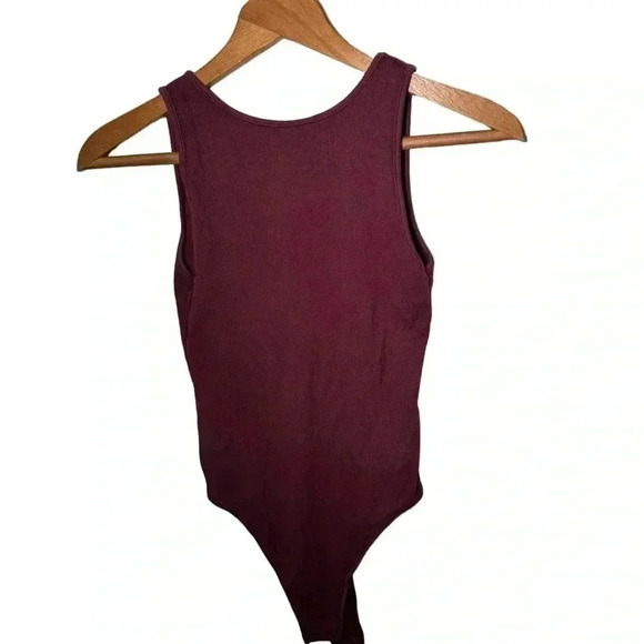Aerie  Maroon ribbed high neck plunge back bodysuit S - Picture 1 of 5